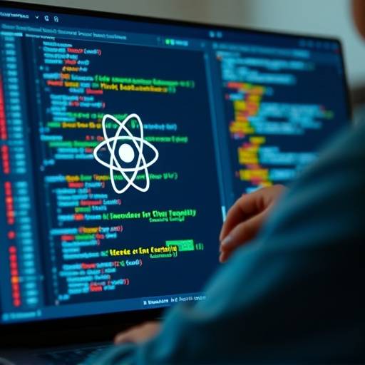 Primer plano de una persona trabajando en una pantalla de computadora con c√≥digo React, mostrando el desarrollo front-end.